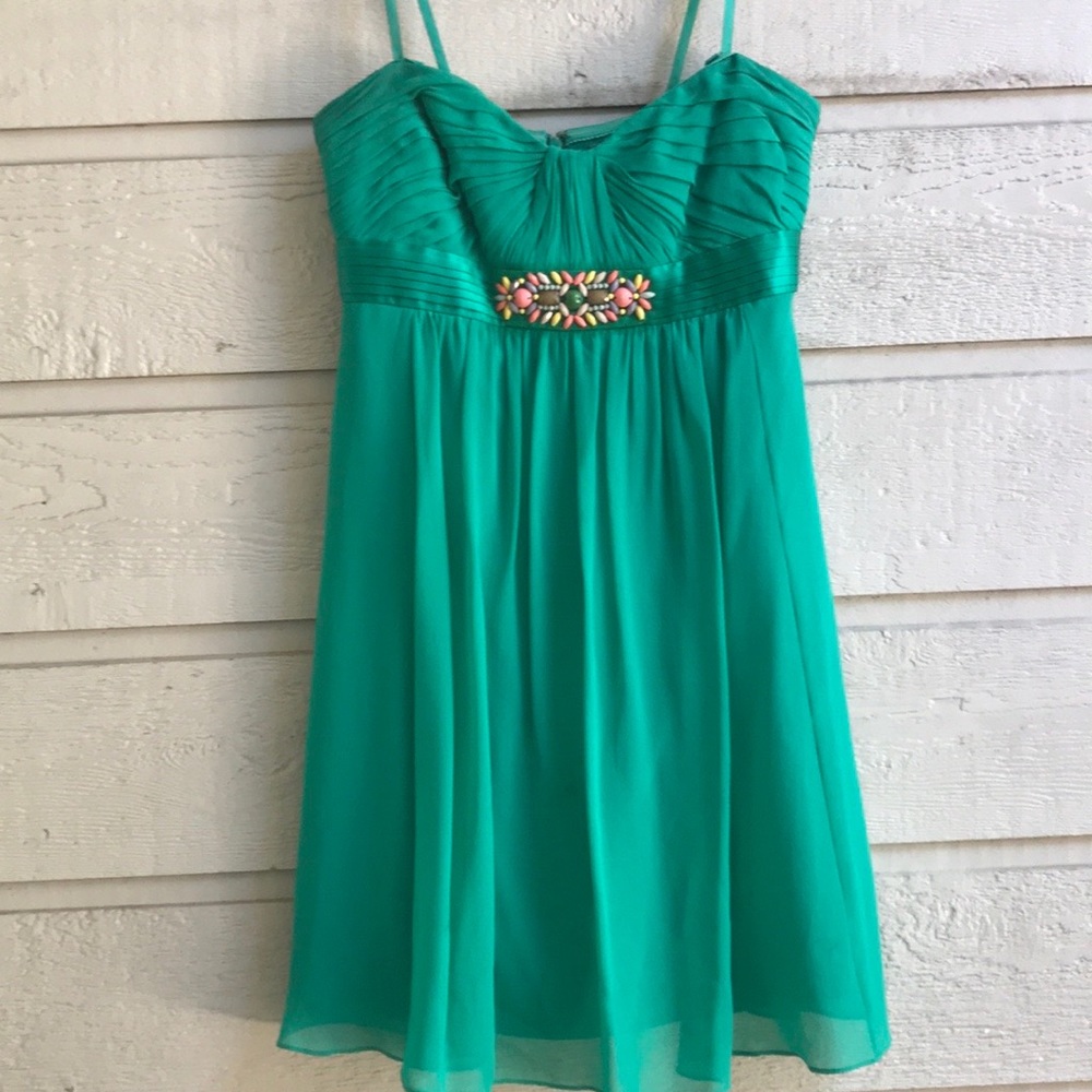 BCBG Max Azria Emerald Silk Strapless Dress Sz 2